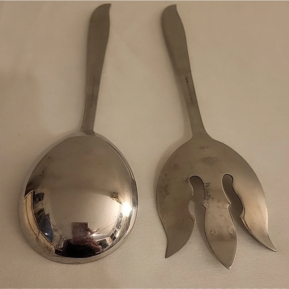 2 PCE VTG NASCO Stainless Starette MCM Banquet Serving Utensils Fork Spoon 11.5
